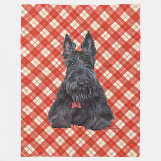 Scottie auf Tartan Fleecedecke (Vorderseite)