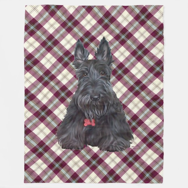 Scottie auf Tartan Fleecedecke (Vorderseite)