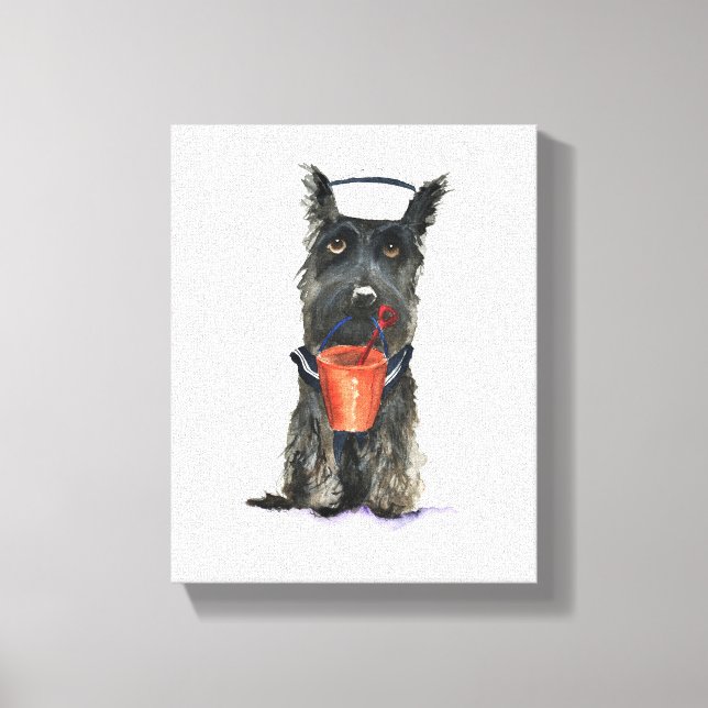 Scottie Dog 'Bereit für den Strand' Leinwanddruck (Vorderseite)