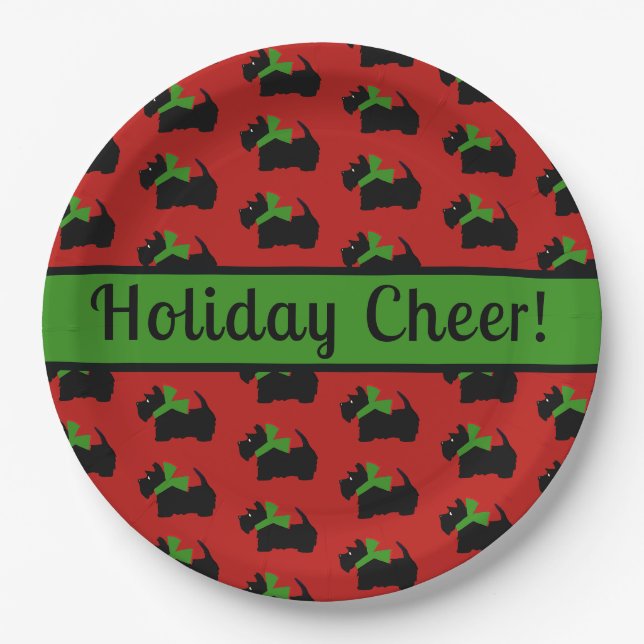 Scottie Dog Holiday Personalisiert Red Green Pappteller (Vorderseite)