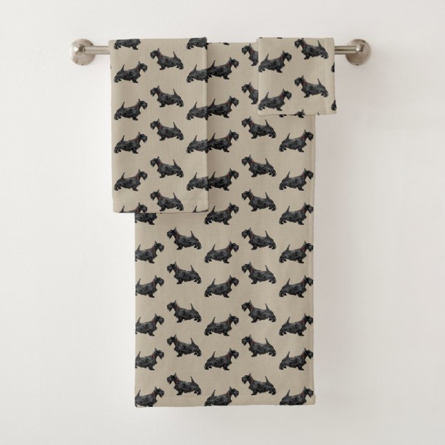 Scottie Dog mit Tartan Collar Badhandtuch Set (Insitu)