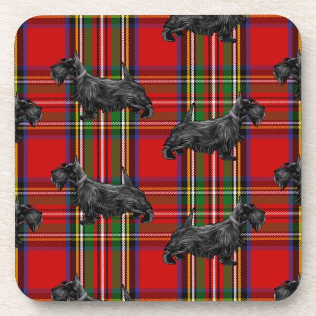 Scottie Dog on Red Scottish Tartan Getränkeuntersetzer (Vorderseite)