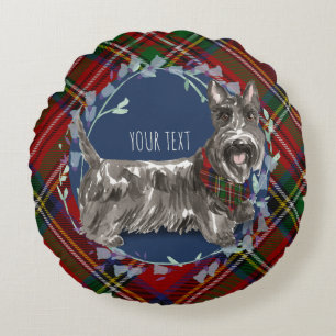 Scottie Dog Red Stewart Kariert Rundes Kissen