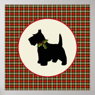 Scottie Dog Scotch Kariert Weihnachtsfeiertag Hund Poster
