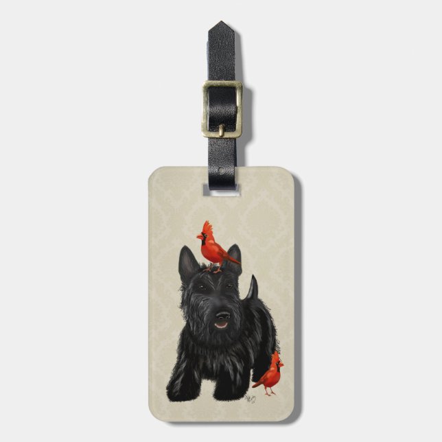 Scottie Dog und Rote Vögel Gepäckanhänger (Vorderseite vertikal)