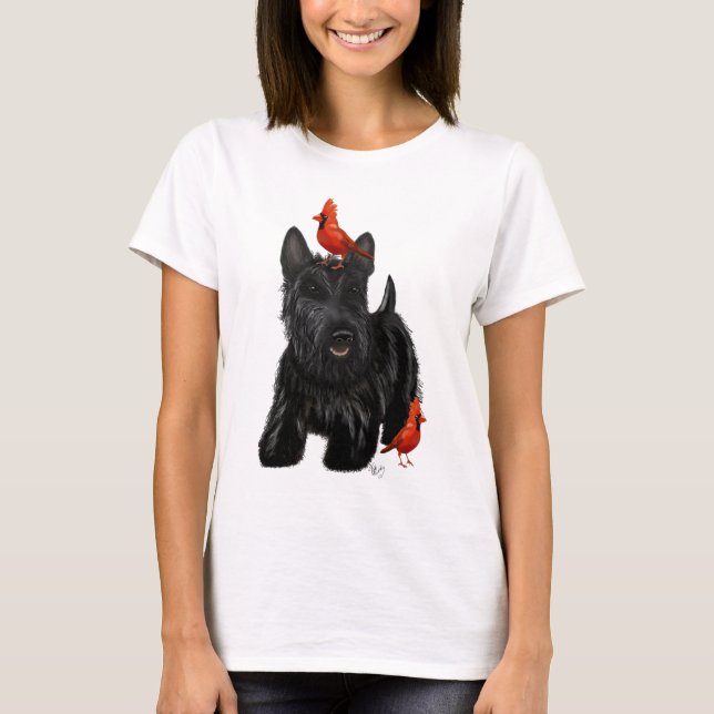 Scottie Dog und Rote Vögel T-Shirt (Vorderseite)