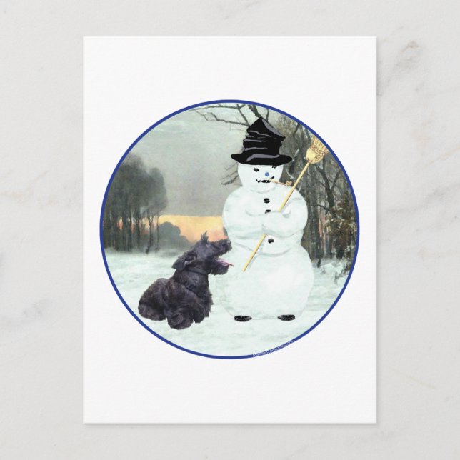 Scottie Dog und Snowman Postkarte (Vorderseite)