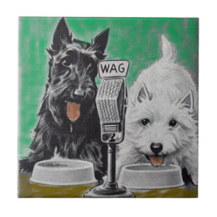 Scottie dogs Blackie and Whitie im Radio Fliese