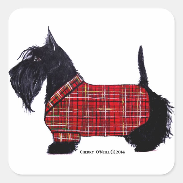 Scottie Holiday Jacket Quadratischer Aufkleber (Vorderseite)