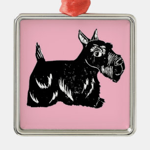 Scottie-Hund mit rosa erstklassiger quadratischer Ornament Aus Metall