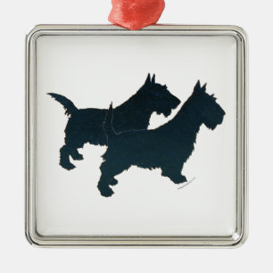 Scottie-Hund-Silhouetten-Weihnachtsbaumanhänger Silbernes Ornament