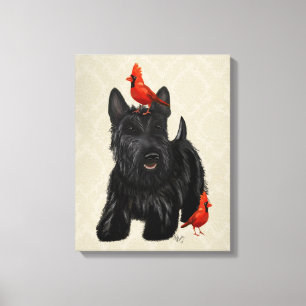 Scottie-Hund und rote Vögel Leinwanddruck