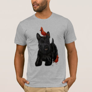 Scottie-Hund und rote Vögel T-Shirt