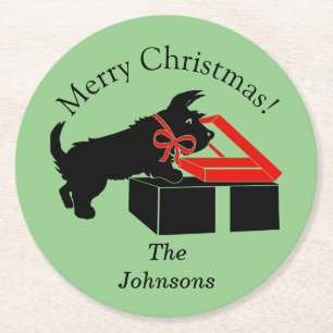 Scottie Hund Weihnachten Papier Party Trinkunterse Runder Pappuntersetzer
