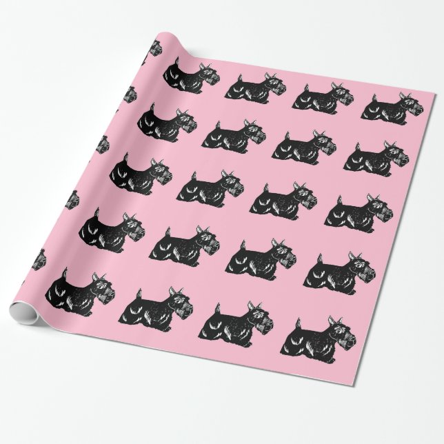 Scottie Hunde mit rosa Wrapping Paper Geschenkpapier (Ungerollt)