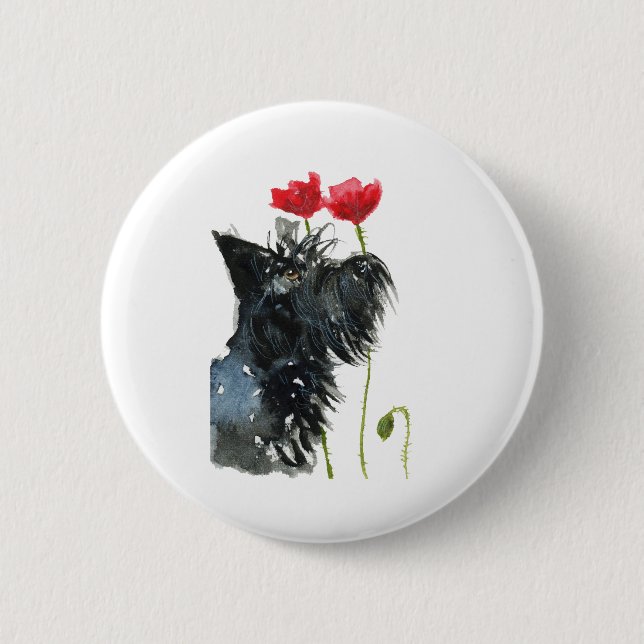 Scottie-Hunde'Mohnblumen Button (Vorderseite)