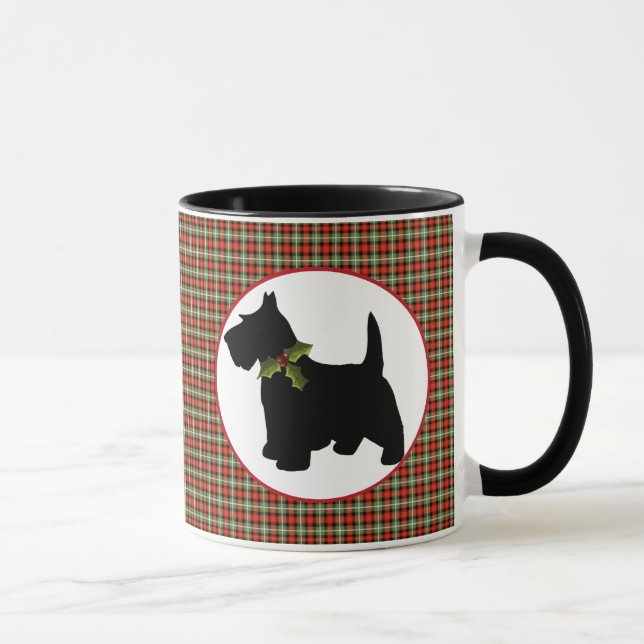 Scottie-Hundeschottisches kariertes Weihnachten Tasse (Rechts)