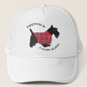 Scottie im roten und blauen Karo-Pullover Truckerkappe