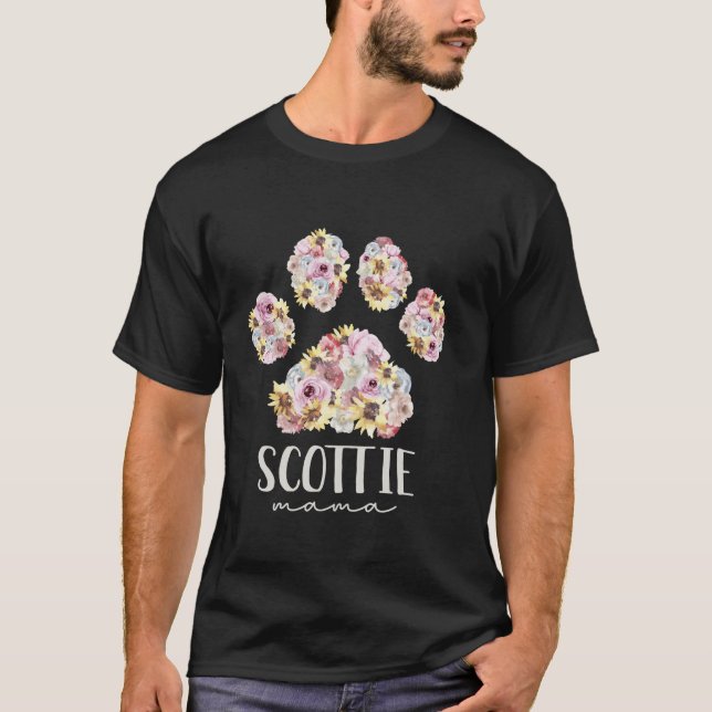 Scottie Mama Floral Dog Paw Scottish Terrier Mama T-Shirt (Vorderseite)