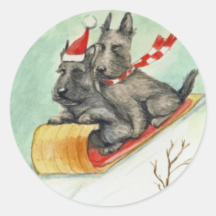 "Scottie-Pferdeschlitten-Fahr" Runder Aufkleber