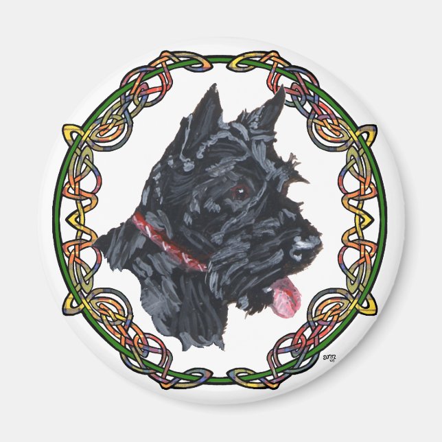 Scottie Portrait Celtic Knüpfarbeit Magnet (Vorne)