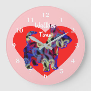 Scottie Terrier Dog Valentine's Day Heart Pink Große Wanduhr