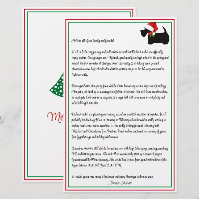 Scottie Terrier Personalisiert Christmas Newslette (Vorne/Hinten)