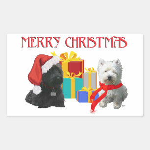 Scottie und Westie Frohe Weihnachten Rechteckiger Aufkleber