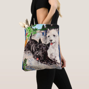 Scottie verfolgt Blackie und Whitie Fischen Tasche