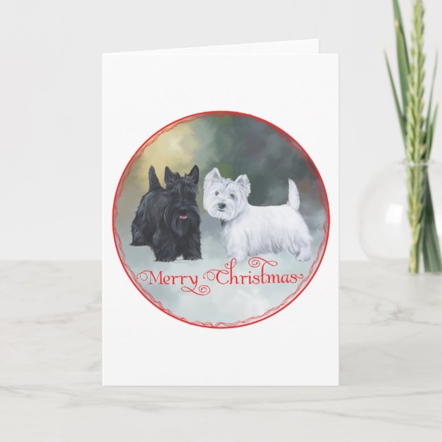 Scottie Westie Christmas Feiertagskarte (Vorderseite)