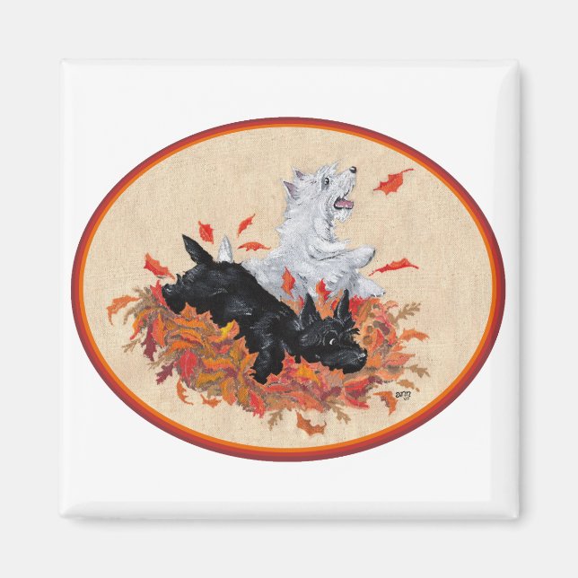 Scottie & Westie Fallen Blätter Magnet (Vorne)