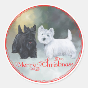 Scottie Westie Weihnachten Runder Aufkleber