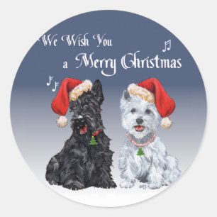 Scottie & Westie Weihnachtslieder Runder Aufkleber