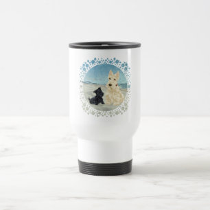 Scotties am Strand, Wheaten und schwarzer Hund Reisebecher