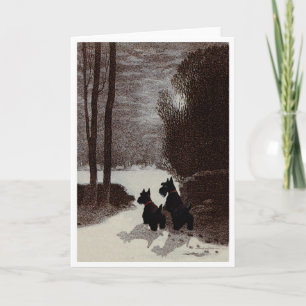 Scotties in surrealer Winternacht Feiertagskarte