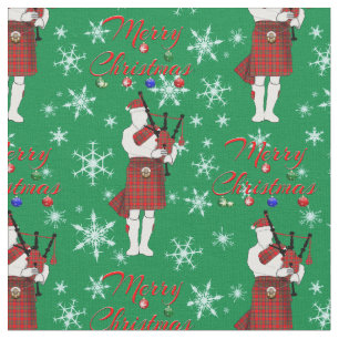 Scottish Bagpiper Merry Christmas with Snowflakes Stoff