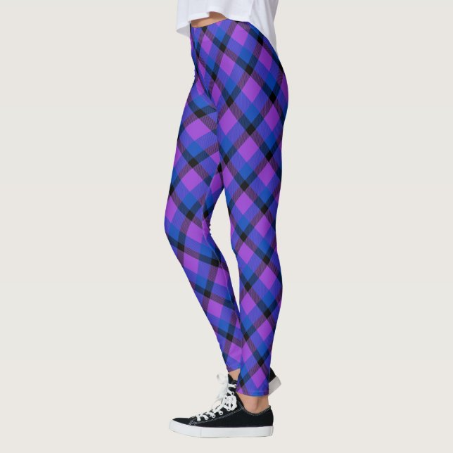 Scottish Blast Lila Blue und Black Tartan Kariert Leggings (Links)