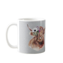 Scottish Brown Highland Cow Blume Personalisiert