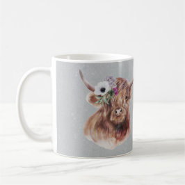 Scottish Brown Highland Cow Blume Personalisiert Kaffeetasse