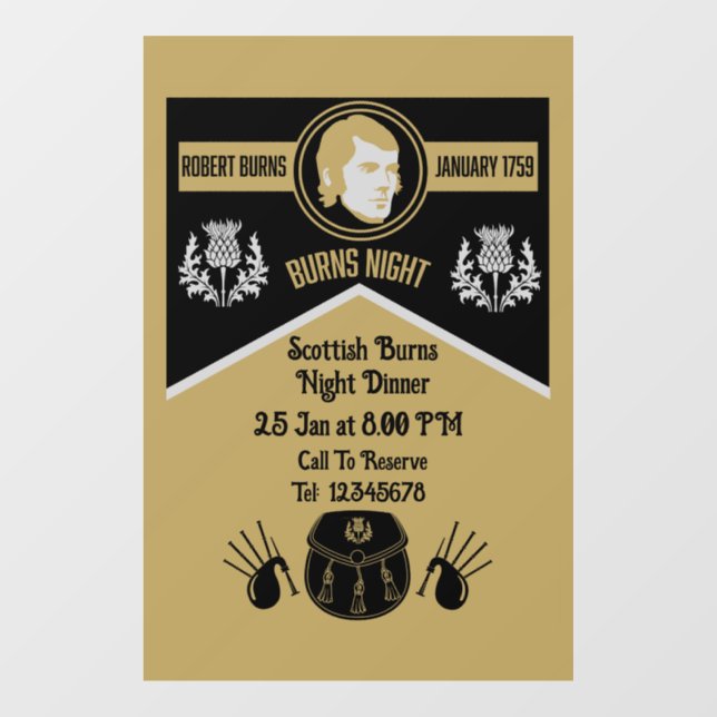 Scottish Burns Night Dinner Invite Fensteraufkleber (Blatt)