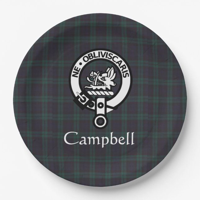Scottish Campbell Wappen Abzeichen & Tartan Pappteller (Vorderseite)
