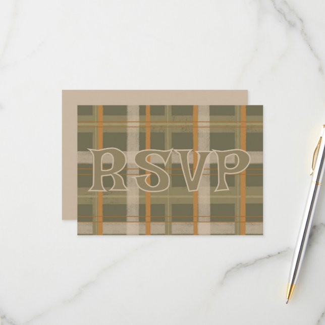 Scottish Celtic Tartan Pattern Wedding RSVP Karte (Vorderseite/Rückseite Beispiel)