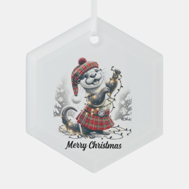 Scottish Christmas Otter Christmas Ornament Aus Glas (Vorderseite)
