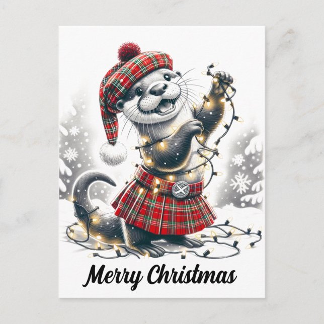 Scottish Christmas Otter Christmas Postkarte (Vorderseite)