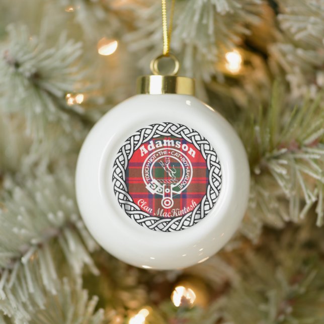 Scottish Clan Adamson Tartan und Wappen Keramik Kugel-Ornament (Baum)