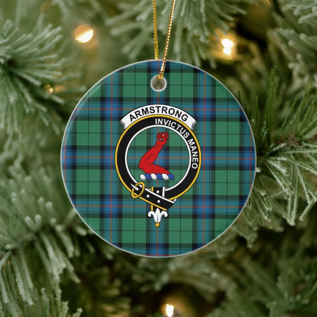 Scottish Clan Armstrong Ancient Tartan and Crest Keramik Ornament (Baum)