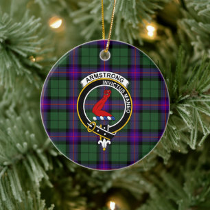 Scottish Clan Armstrong Modernes Tartan und Wappen Keramik Ornament