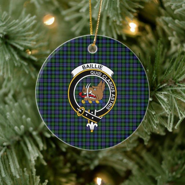 Scottish Clan Baillie Jagd Tartan und Wappen Keramik Ornament (Baum)