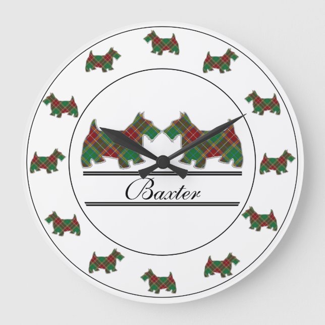 Scottish Clan Baxter Tartan Kariert Scottie Dogs Große Wanduhr (Vorderseite)