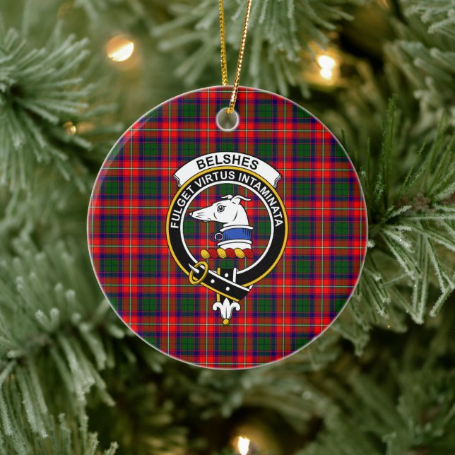 Scottish Clan Belshes Tartan und Wappen Keramik Ornament (Baum)